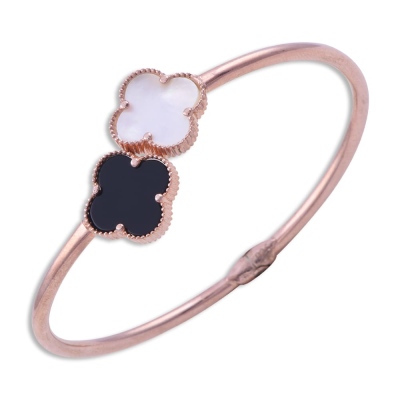 nusnus - 925 Sterling Silver Cuffed Women Bracelet Clover Model Rose Gold 9 gr