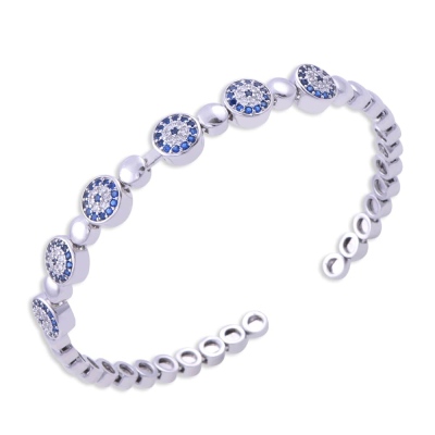 nusnus - 925 Sterling Silver Cuffed Women Bracelet (ZRK 2160) 13 g with Evil Eye Beads