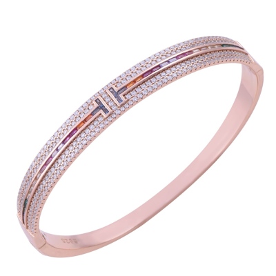 nusnus - 925 Sterling Silver Cuff Bracelet with Coloured Stones ZRK 2200 20.1 Gr Rose Gold