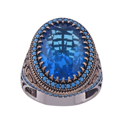 nusnus - 925 Sterling Silver Men's Ring with Aqua Stone