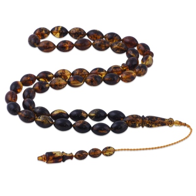 Arpa Kesim 45 Habbeli Doğal Fosil Kehribar Sistemli Püsküllü Tesbih 30.90 Gr - nusnus