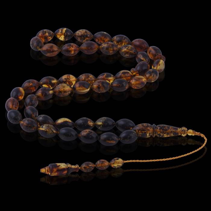 Barley Cut 45 Habbeli Natural Fossil Amber System Tasselled Rosary 30.90 Gr