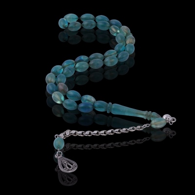 Barley Cut Hareli Blue Squeezing Amber Rosary - Thumbnail