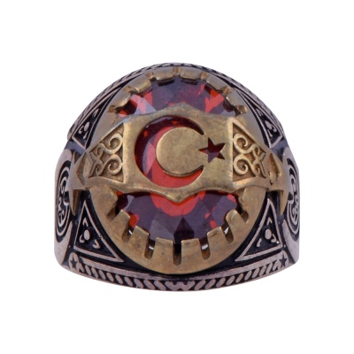 nusnus - 925 Sterling Silver Ring with Moon Star Red Facet Stone