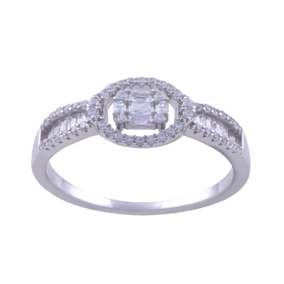 nusnus - 925 Sterling Silver Women's Silver Ring with Baguette Stone (ZRK 2200) 2.8 gr