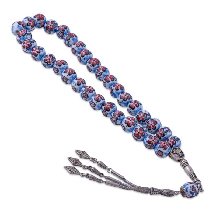 White-Blue Tile Rosary with Spring Motif