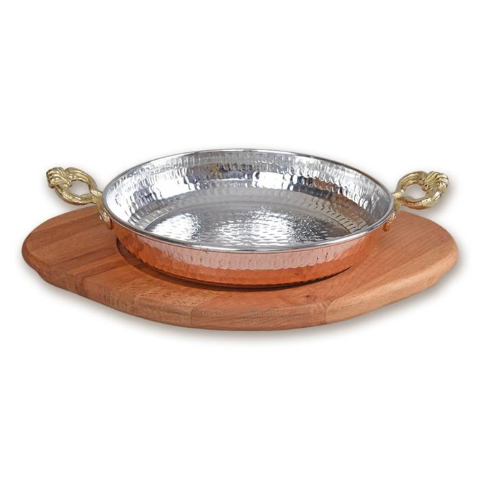 Bakır Sahan ve Ahşap Altlık 22 cm - 1