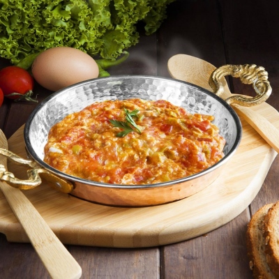 Bakır Sahan ve Ahşap Altlık 22 cm - 3