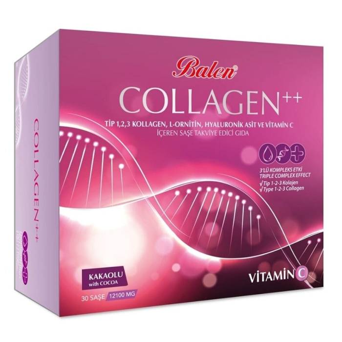 Balen Collagen Complex++Tip 1,2,3 Kollajen,L-Ornitin,Hyal.Asit,Vitamin C 30 Şase 12100 MG