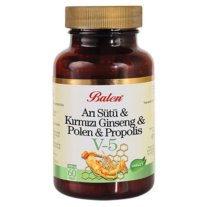 Balen (V5) Arı Sütü & Kırmızı Ginseng & Polen & Propolis Tablet Takviye Edici Gıda 1015 mg 60 Tablet