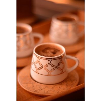 Bambum Hanedan 6 Kişilik Kahve Takımı Desen Altlıklı - Thumbnail