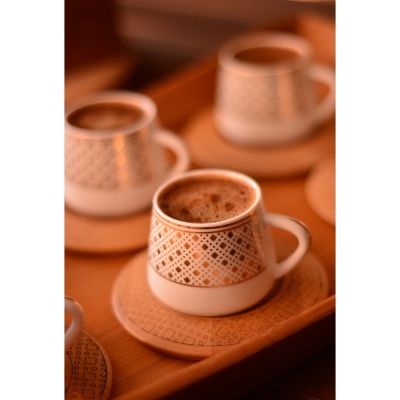 Bambum Hanzade 6 Person Coffee Set with Pattern Base B0933 - Thumbnail