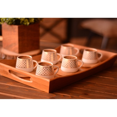 Bambum Hanzade 6 Person Coffee Set with Pattern Base B0933 - Thumbnail