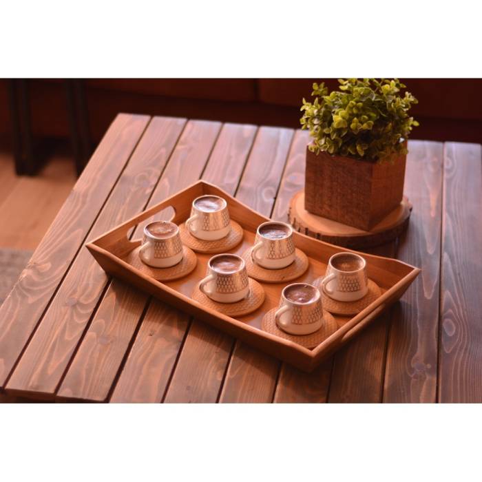 Bambum Hattat 6 Kişilik Desen Altlıklı Kahve Takımı
