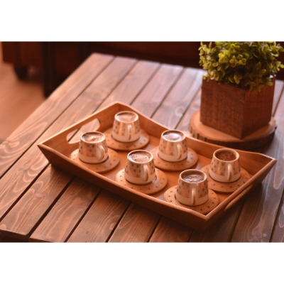 Bambum Nakkaş 6 Person Coffee Set with Pattern Base - Thumbnail