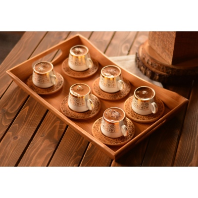 Bambum Ottoman Set of 6 Turkish Coffee Cups with Pattern Base - Thumbnail