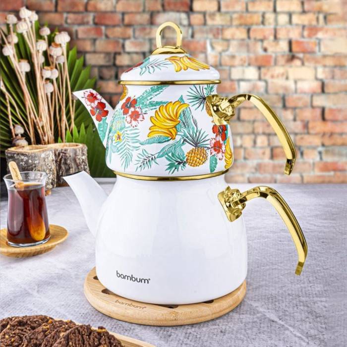 Bambum Summer - Çaydanlık Takımı Beyaz Desenli - 1