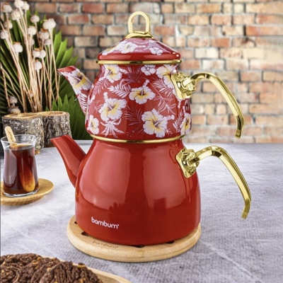 Bambum Summer - Teapot Set Red Patterned - Thumbnail