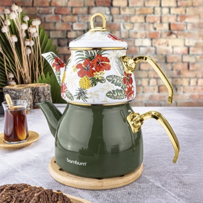 Bambum Summer - Teapot Set Green Patterned - Thumbnail