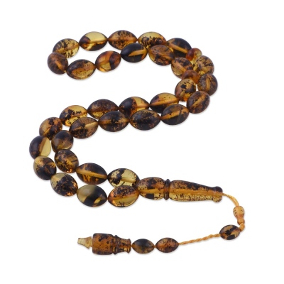 nusnus - Barley Cut Natural Drop Amber Fossil Rosary 22.21 Gr KHR-0006