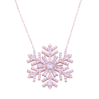 nusnus - Women 925 Sterling Silver Necklace (ZRK 2200) Snowflake Model 5.2 gr Rose Gold