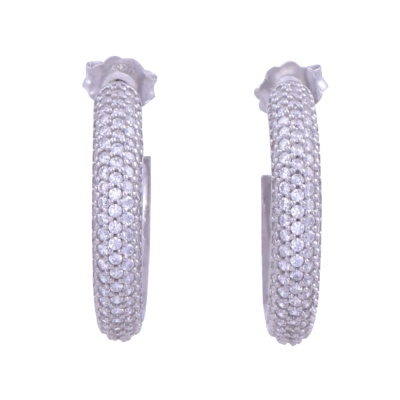 Women's 925 Sterling Silver Earrings Inline Stone Ring Model - nusnus