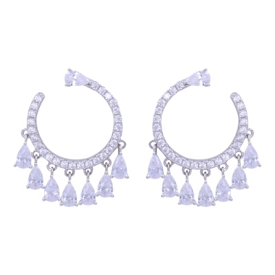 Women 925 Sterling Silver Earrings (ZRK 2160) Swing Drop Model - nusnus