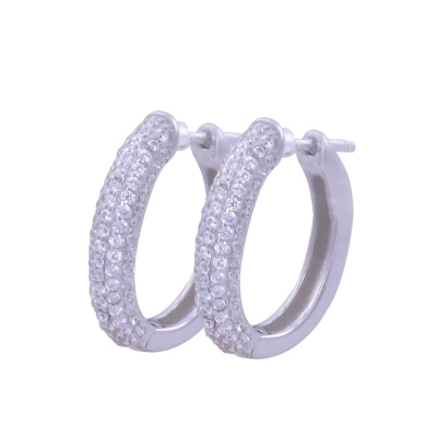 Kadın 925 Ayar Gümüş Küpe (ZRK 2160) Sıralı Taşlı Halka Model - nusnus