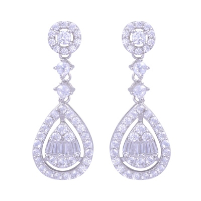 Women 925 Sterling Silver Earrings (ZRK 2200) Baguette Stone Drop Model - nusnus