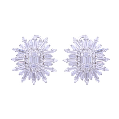 nusnus - Women 925 Sterling Silver Earrings (ZRK 2200) Star Baguette Stone Model