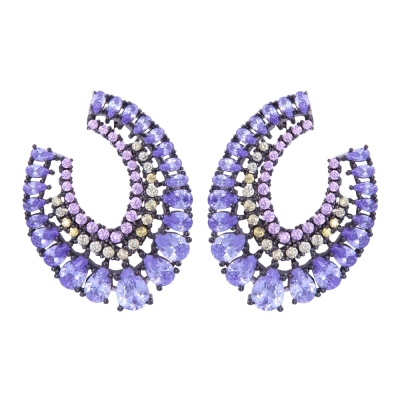 Women 925 Sterling Silver Half Moon Earrings (ZRK 2200) with Purple Stone - nusnus