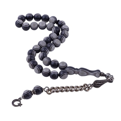 Black Gray French Galalith Rosary ELT 06 - Thumbnail