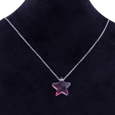 Bordo Renk Geçişli Yıldızlı 925 Ayar Kadın Gümüş Kolye - 2