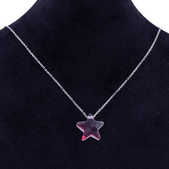 Bordo Renk Geçişli Yıldızlı 925 Ayar Kadın Gümüş Kolye - 2