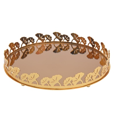 Canba - Canba Gold Ginkolu Yuvarlak Tepsi 38 Cm