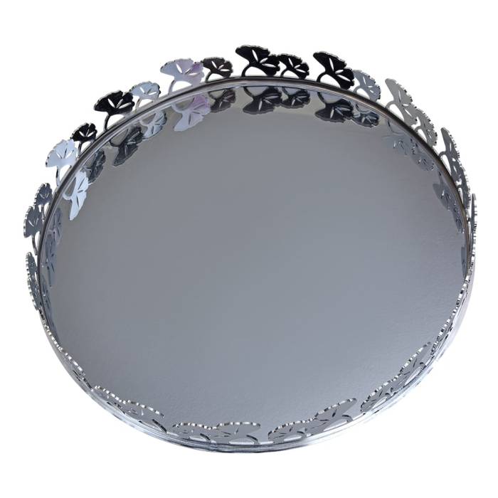Canba Gümüş Ginkolu Yuvarlak Tepsi 38 Cm - 2