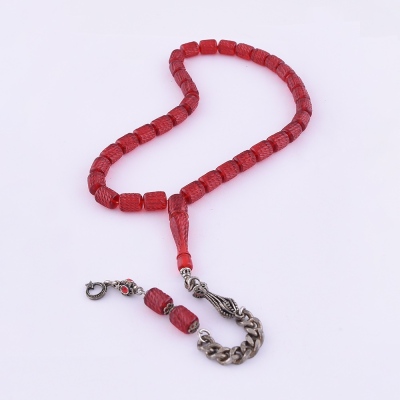 Capsule Cut Squeezed Amber Pen Work Rosary ELT10 - Thumbnail