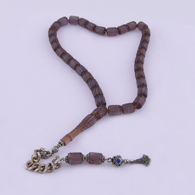 Capsule Cut Squeezed Amber Pen Work Rosary ELT10 - Thumbnail