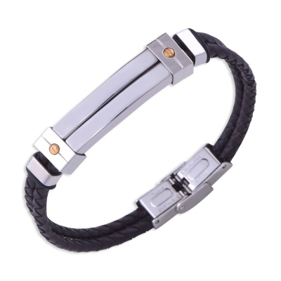 nusnus - CB-5207 Men's Black Leather Bracelet