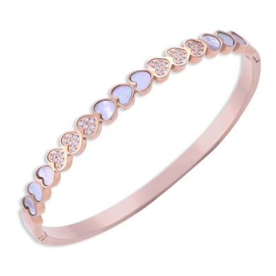 nusnus - Steel Cuffed Women Bracelet CB 5003 Heart Model Rose Gold