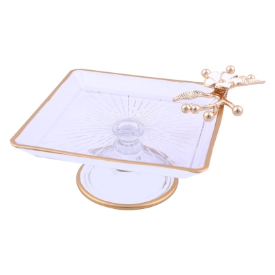 SETABIANCA - Çiçek Kulplu Ayaklı Kare Sunum Tabaği 18*18*11 Cm