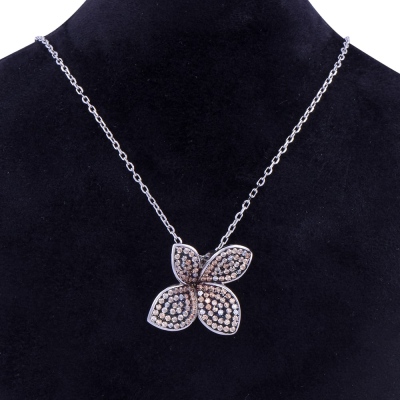 925 Sterling Silver Women's Silver Necklace with Floral Stone - 2