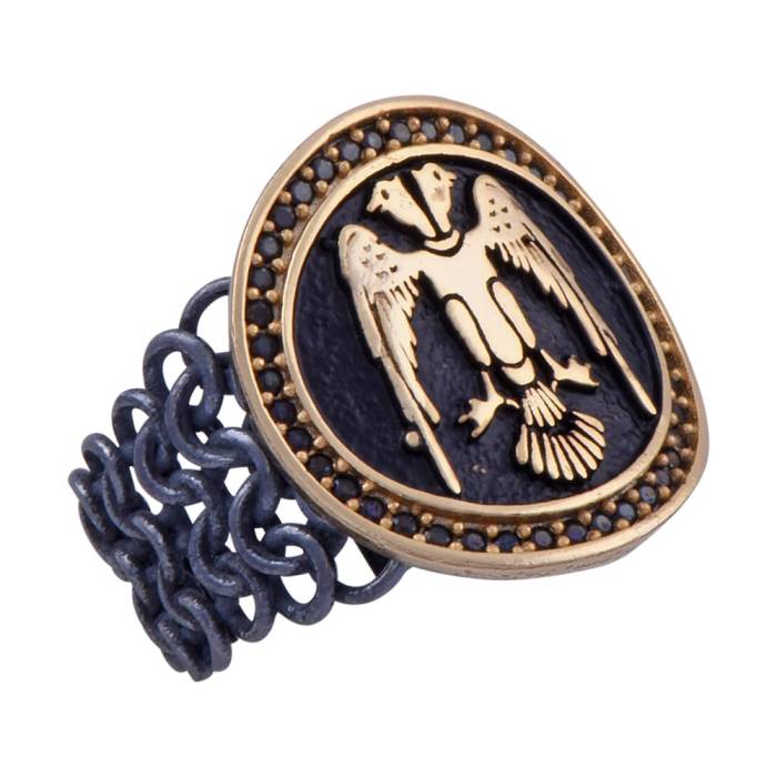 Double Headed Eagle Model Men's Silver Ring 11.1 gr