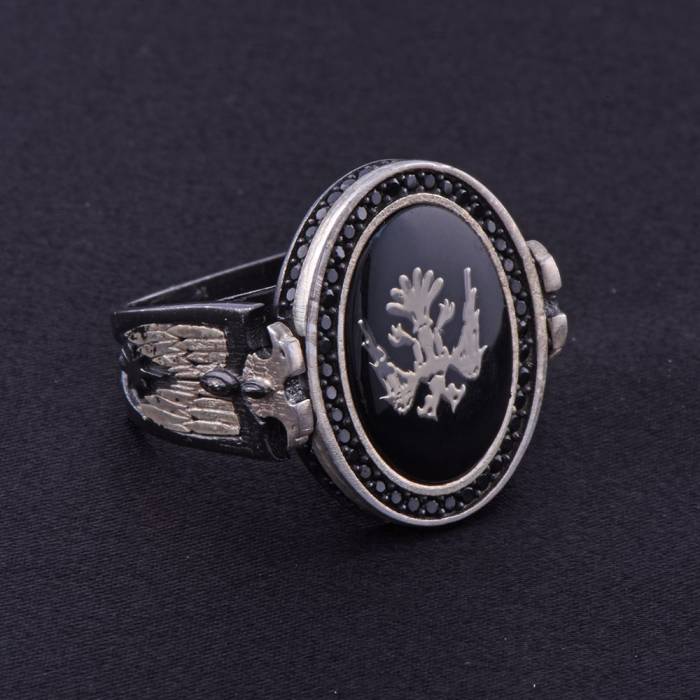 Çift Başlı Kartal Model Erkek Gümüş Yüzük 14.9 gr - 3