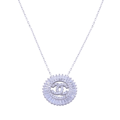 nusnus - Silver Women's Necklace with Double C Stones (ZRK 2200)