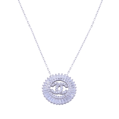 nusnus - Silver Women's Necklace with Double C Stones (ZRK 2200)