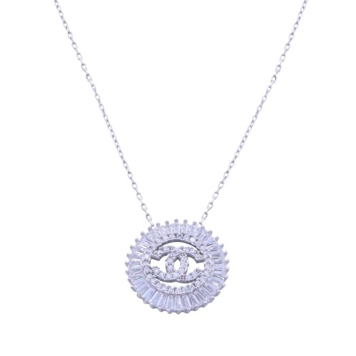 Silver Women's Necklace with Double C Stones (ZRK 2200) - 1