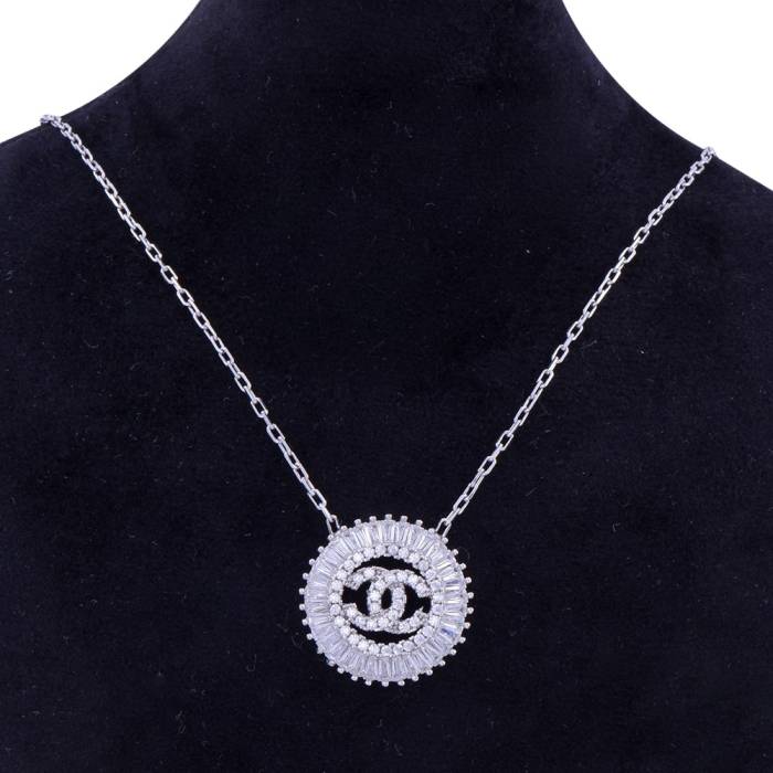 Silver Women's Necklace with Double C Stones (ZRK 2200) - 2