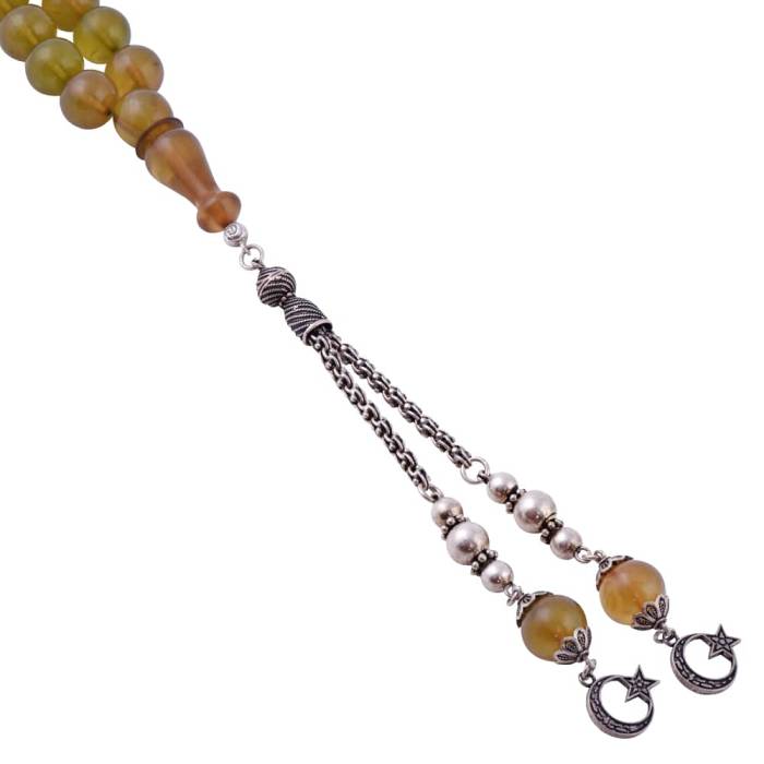 Crimped Amber Rosary 925 Sterling Silver Tasseled SB02