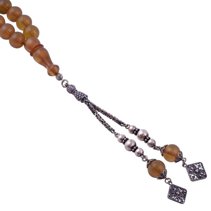 Crimped Amber Rosary 925 Sterling Silver Tasseled SB02